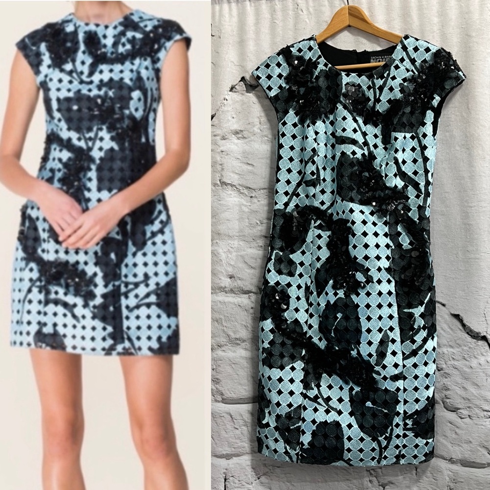 Anthropologie Sachin + Babi Noir‎ Yendry 3D Sequin Floral Dress - Blue/Black